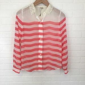 LC Lauren Conrad Sheer Button Up Striped Blouse